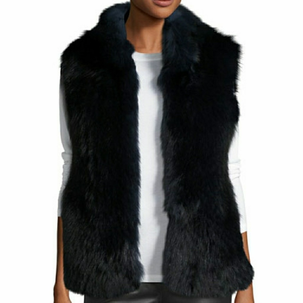 DVF Fox & Rabbit Fur Vest, Navy Ombre